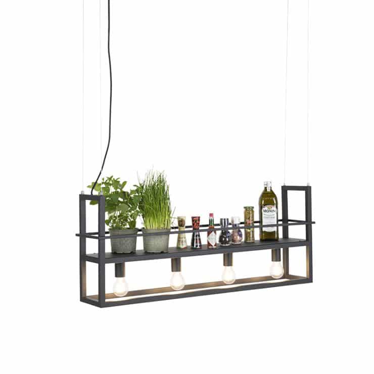 Industrial hanging lamp black with rack 4-light 1 Industrial hanging lamp black with rack 4-light