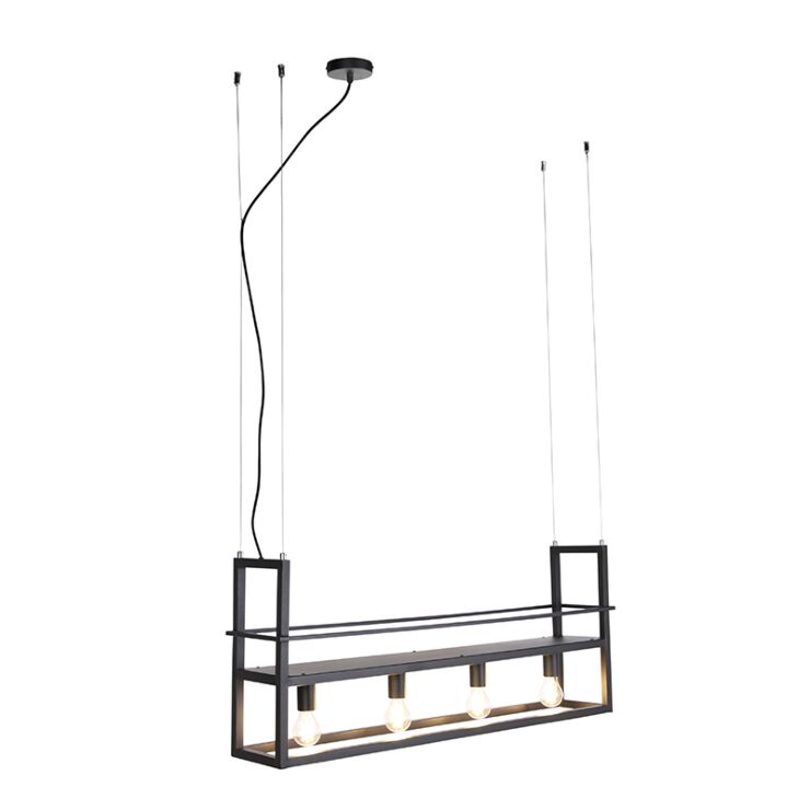 Industrial hanging lamp black with rack 4-light 2 Industrial hanging lamp black with rack 4-light - immagine 2