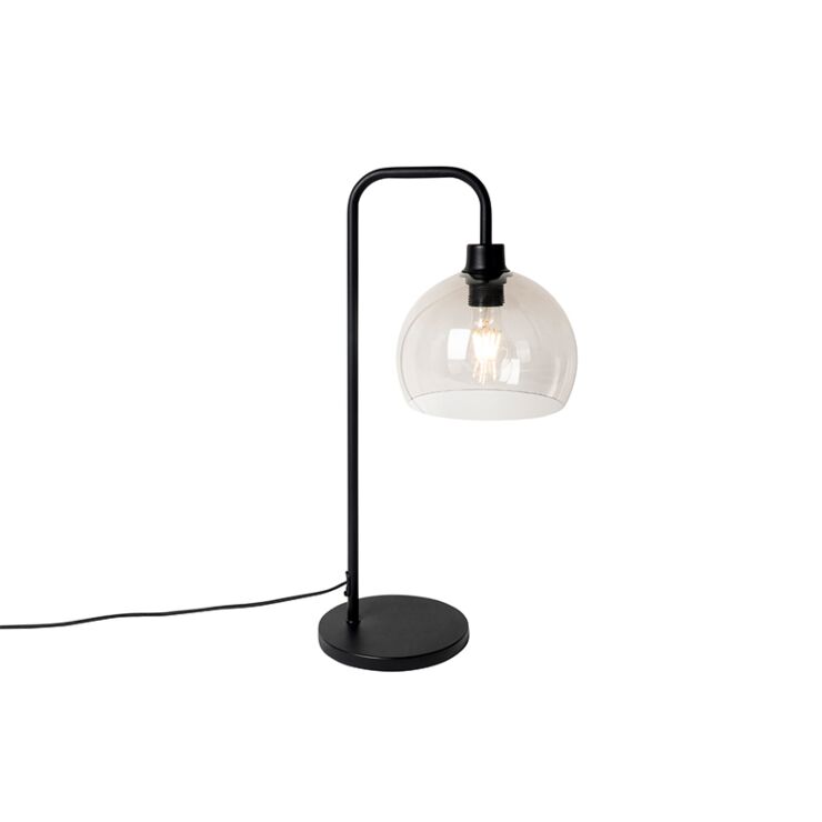 Modern table lamp black with smoke glass 1 Modern table lamp black with smoke glass
